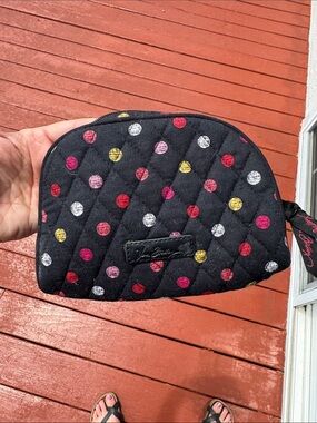 Vera Bradley Black Quilted Cosmetic Pouch with Multicolor Dots
